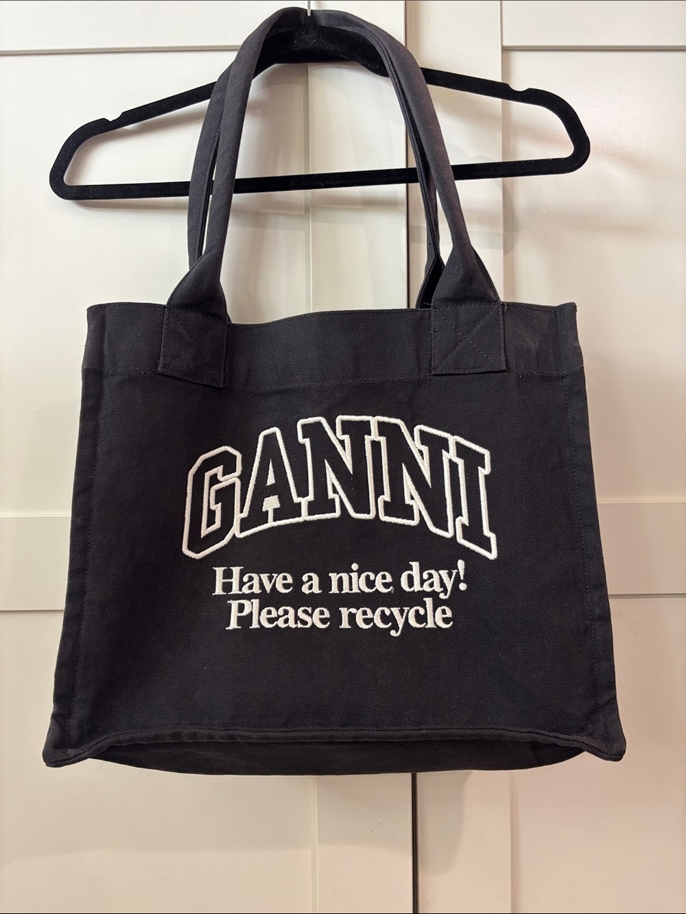 Ganni Washed Black Large Recycled Cotton Tote Bag